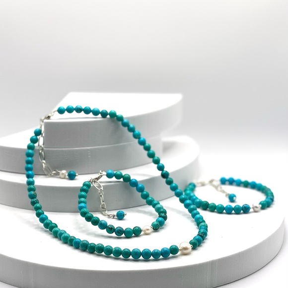 Genuine Turquoise & Freshwater Pearl Necklace - Picture 10 of 10